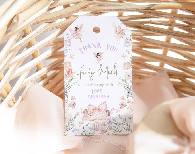 Thank you Fairy Much Birthday party favor tag template | Fairy first Corjl #ff1