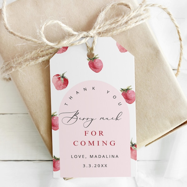 Thank you berry much favor tag template. Strawberry Thank You Tag Template. Berry first birthday favor tag #ber1