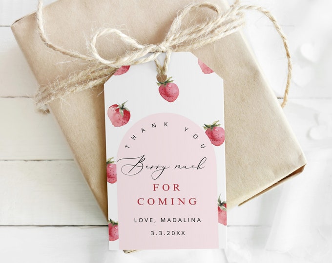 Thank you berry much favor tag template. Strawberry Thank You Tag Template. Berry first birthday favor tag #ber1
