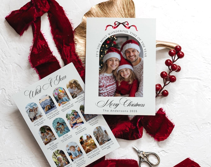 What A Year Family Photo Holiday Card, Corjl Editable template