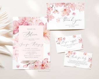 Cherry Blossom Baby Shower Invitation Bundle (Corjl Editable Template) #s1
