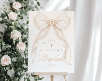 Pearl Bow Baptism Welcome sign Editable Template (Corjl) #bp2