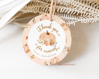 Pastel Pumpkin Favor Tag Template: Elegant Floral Circle (Digital Download) #p4