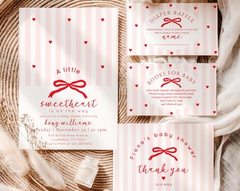 Little Sweetheart Whimsical Bow Baby Shower invitation bundle #sh1