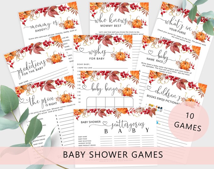 Pumpkin Baby Shower Games Bundle. Fall Baby Shower Games. Fall baby shower activity. Instant Download #p1
