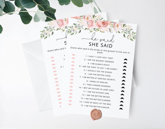 He Said She Said Bridal Shower Game, Printable Floral Hen Party (Instant Download) #br2