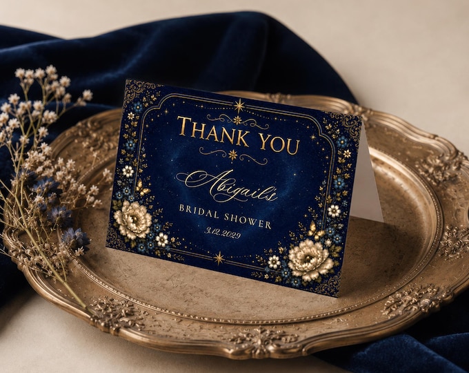 Romantasy New Chapter Midnight Bridal Shower Thank you card template Corjl #ac1