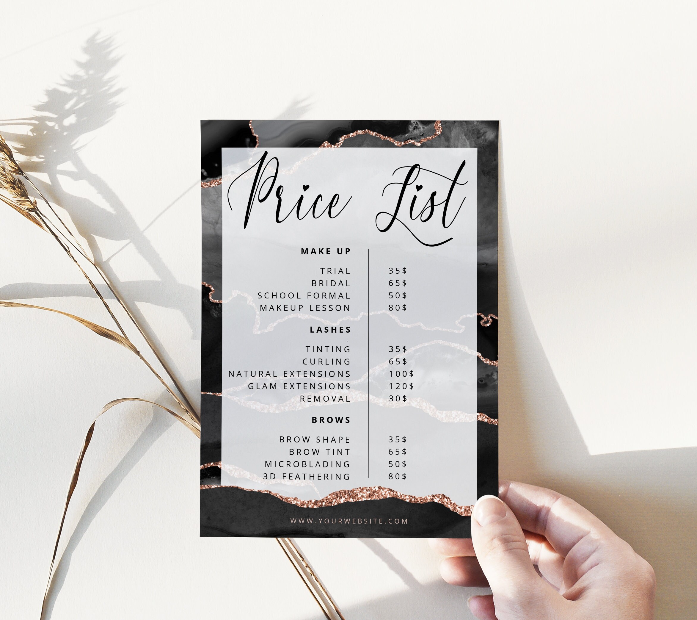 Price List Template Black Rose Gold Price List Template DIY Editable 