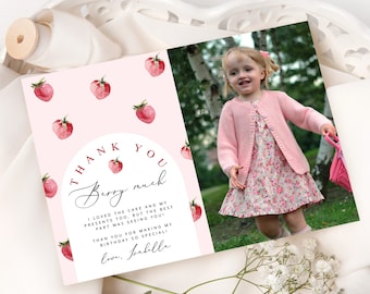 Strawberry Thank You Card with Photo: Editable Berry Birthday (Digital) #ber1