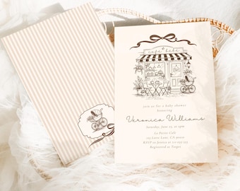 Cafe bebe French Coffee Shop Baby shower invitation Corjl Editable Template #cb1