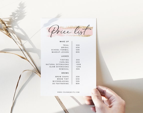 Price List Template. Pink Gold Price List Template. DIY Editable