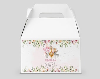 Jungle gable gift box label. Safari gable gift box label. Girl Safari birthday party. Wild one birthday #saf2