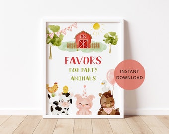 Farm Animals Birthday Favors Sign: Red Barnyard Party Decor (Digital Download)  #f1