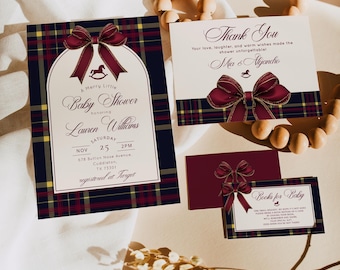 A merry Little Baby Shower Bundle: Luxury Christmas Red Bow Plaid (Corjl Editable Template) #rh1
