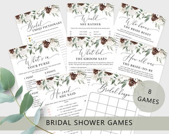 Evergreen Bridal Shower Games Bundle, Winter Wedding Shower Games. Winter pine Printable Hen's Party Games Instant Download #ev1