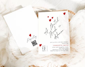 A Match made in Heaven Minimalist Bridal Shower invitation. QR Code Registry Editable template #la1