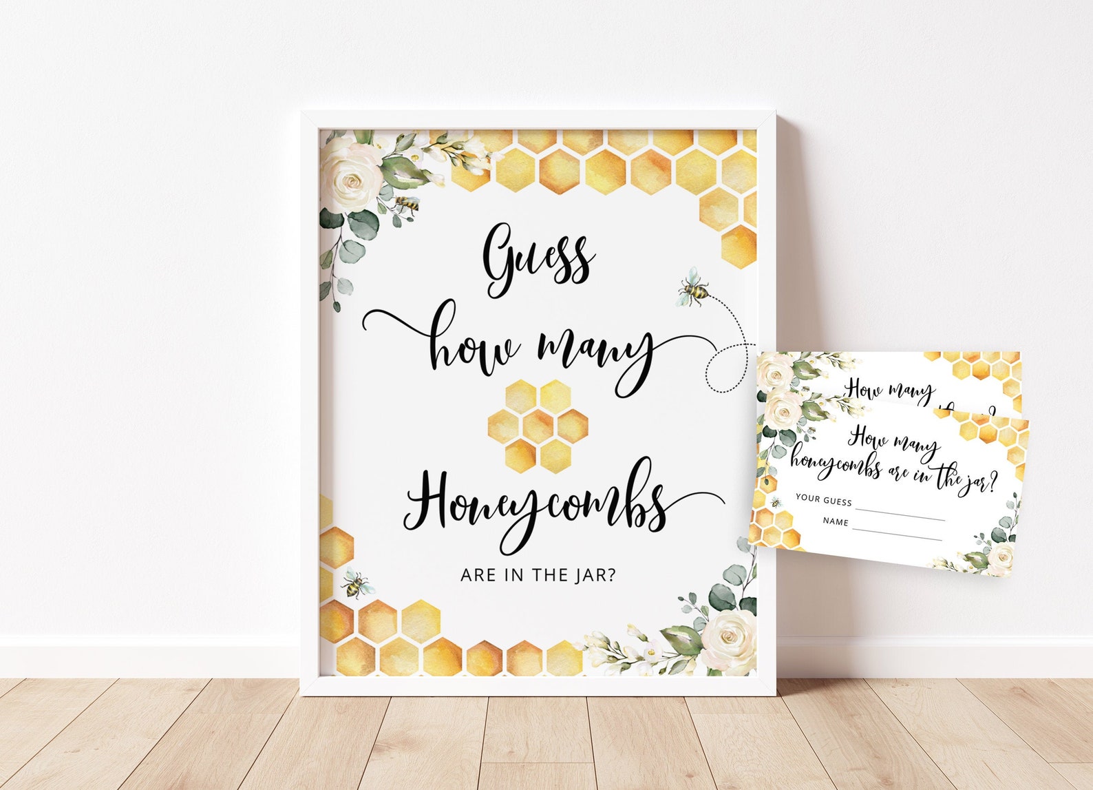 Guess How Many Honeycombs Are in the Jar. Bee Baby Shower Game. Bee ...