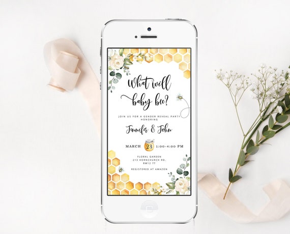 What will baby bee gender reveal  e-vite. Bee gender reveal electronic invitation. Bee e-vite gender reveal #bee