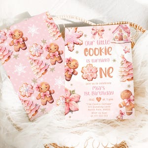 Milk and Cookies 1st Birthday Invitation: Pink One Little Cookie Theme (Corjl Template) #1cc image 3