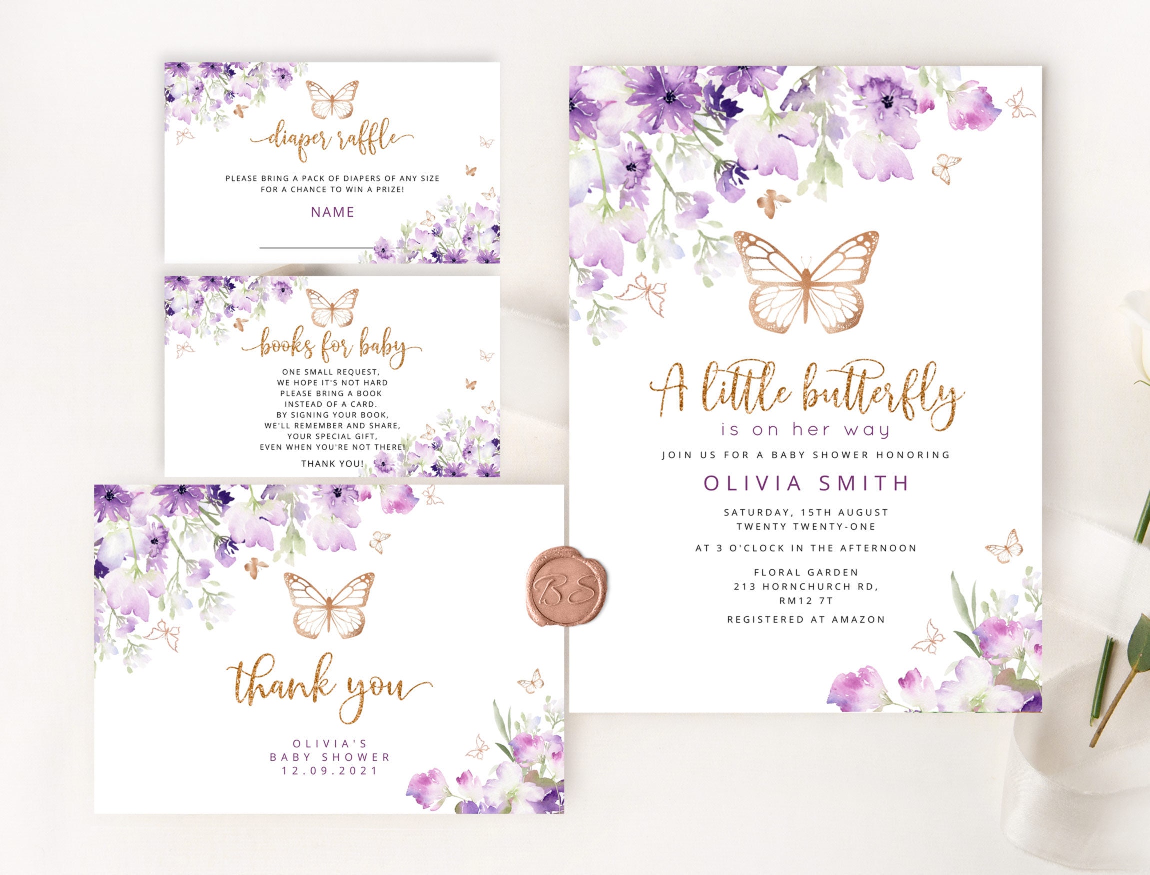 AnyDesign Butterfly Floral Thank You Cards 30 Pack Watercolor Flower Note Cards With Matching Seal Stickers Envelopes Glitter Greeting Blank Cards For Baby Shower Wedding Birthday Party, 4 X 6 Inch - View #5