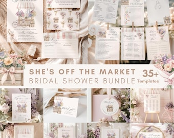 She's off the market Bridal Shower Bundle | Flower Cart Provence bridal games Corjl Template #of1