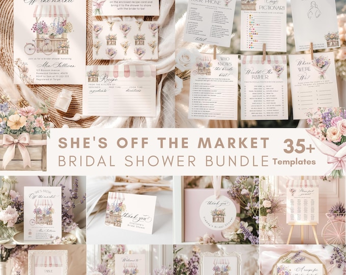 She's off the market Bridal Shower Bundle | Flower Cart Provence bridal games Corjl Template #of1