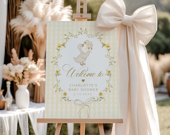 Silly Goose Baby Shower Welcome Sign, Yellow Gingham, Editable Template (Corjl) #sg7