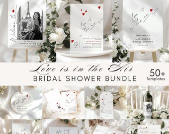 Love is in the Air Minimalist Bridal Shower Bundle. Valentines heart script Editable templates #la1