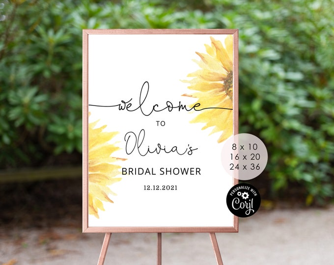 Sunflower bridal shower welcome sign. Sunflower editable welcome sign. Baby shower welcome sign. Instant download. Corjl Printable #sun1
