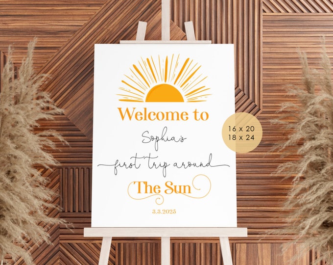 First trip around the sun welcome sign.  First birthday boho sun welcome sign. Minimalist boho sun 1st birthday welcome sign #s3