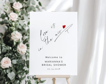 Love is in the Air Minimalist Script Bridal Shower Welcome sign template #la1