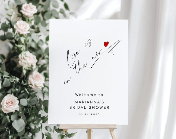 Love is in the Air Minimalist Script Bridal Shower Welcome sign template #la1