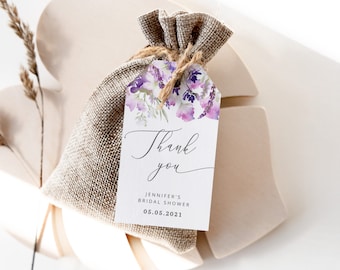 Purple favor tag. Lilac Bridal shower Thank You Tag Template. Editable lavender favor tag. Wedding thank you tag #09