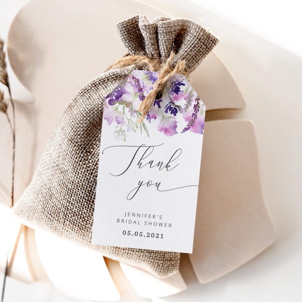 Purple favor tag. Lilac Bridal shower Thank You Tag Template. Editable lavender favor tag. Wedding thank you tag #09