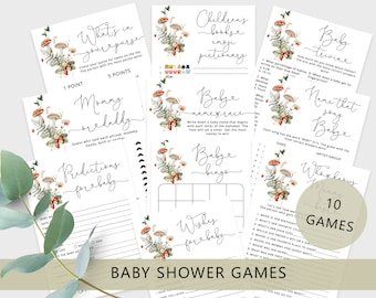 Fall mushroom Baby Shower Games Bundle. Minimalist woodland forest Baby Shower Games. Fall baby shower activity. Instant Download #mush1