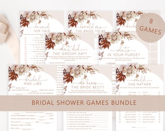 Boho fall Bridal Shower Games Bundle, Boho floral Wedding Shower Games. Fall arch Bachelorette Party Games Instant Download #17