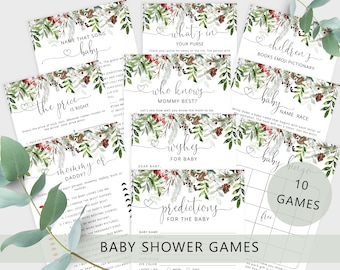 Winter Baby Shower Games Bundle. Evergreen Baby it's cold outside Baby Shower Games. Winter greenery baby shower games Instant Download #rg2