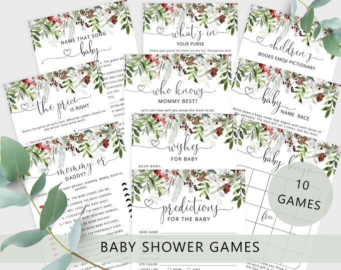 Winter Baby Shower Games Bundle. Evergreen Baby it's cold outside Baby Shower Games. Winter greenery baby shower games Instant Download #rg2