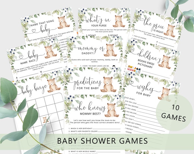 Bear Baby Shower Games Bundle. We can bearly wait Baby Shower Games. Woodland baby shower games. Instant Download #w1
