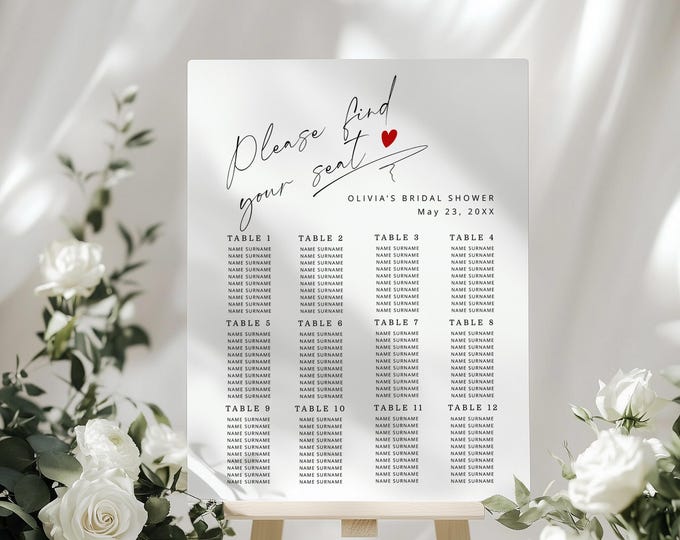 Love is in the Air Minimalist Script Seating Chart Corjl Editable template #la1