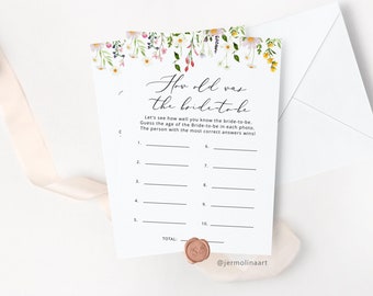 Wildflowers How Old was the Bride, Wildflower minimalist Guess the Bride Age bridal shower game Instant Download #wl3