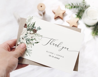 Evergreen Wedding Thank You Card: Editable Winter Template (PDF) #ev1