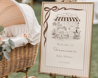 Cafe Bebe Baby Shower Welcome sign | French Coffee Shop Editable Template (Corjl) #cb1