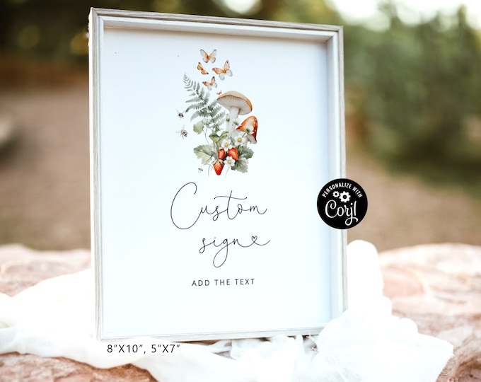 Mushrooms Custom Sign Template, Cottage core theme Custom Table Sign. Create Your Custom Sign. Instant Download #mush1
