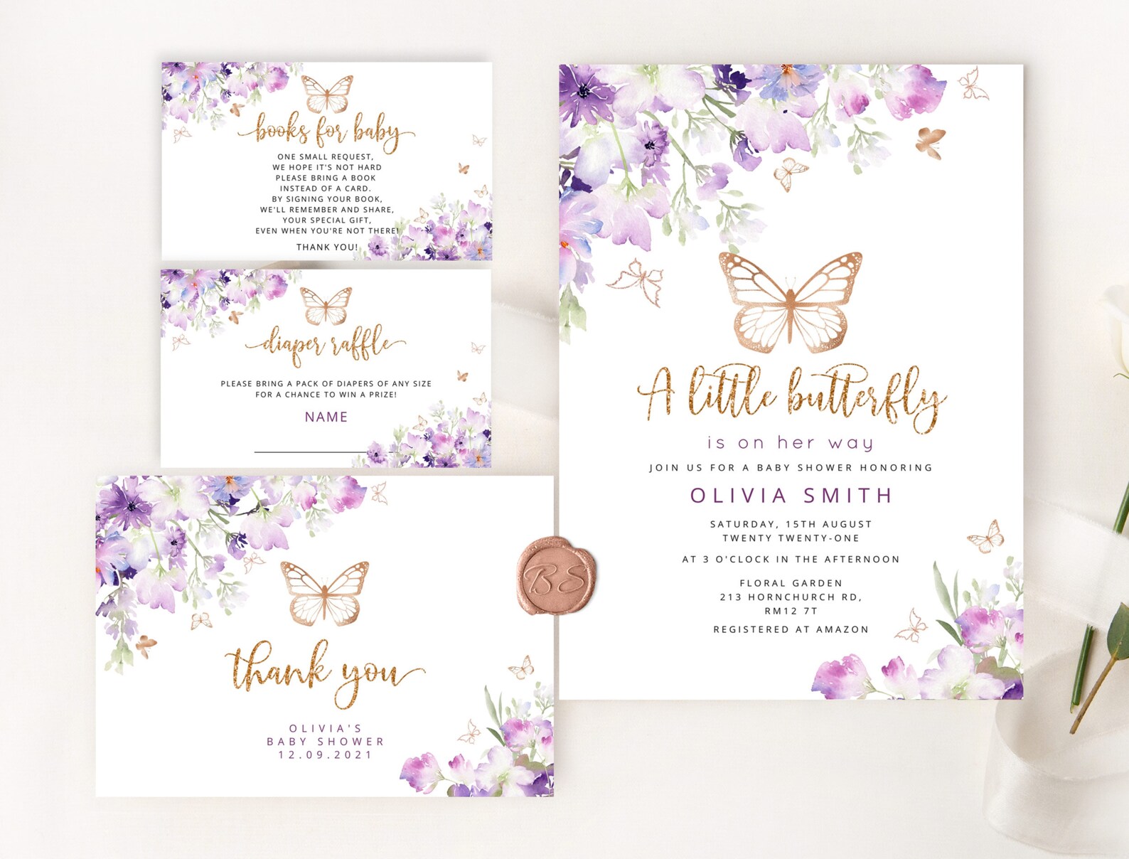 Butterfly Baby Shower Sign. Editable Purple Gold Baby Etsy