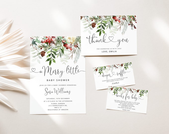 A merry little Baby Shower Invitation bundle. Winter baby shower invitation bundle. Gender Neutral winter baby shower bundle #rg2