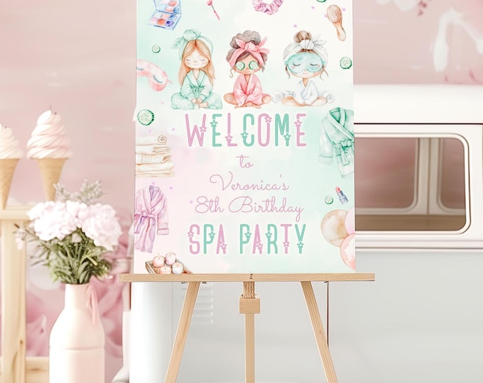 Spa party editable welcome sign | Girls Pamper party Corjl template #sp3