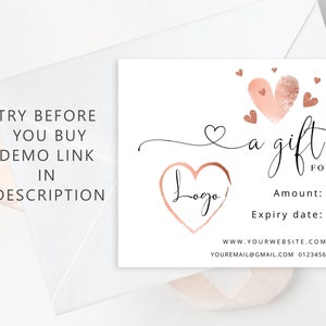 Rose Gold Hearts Gift Certificate Template: Valentines Editable Printable (Corjl) image 2