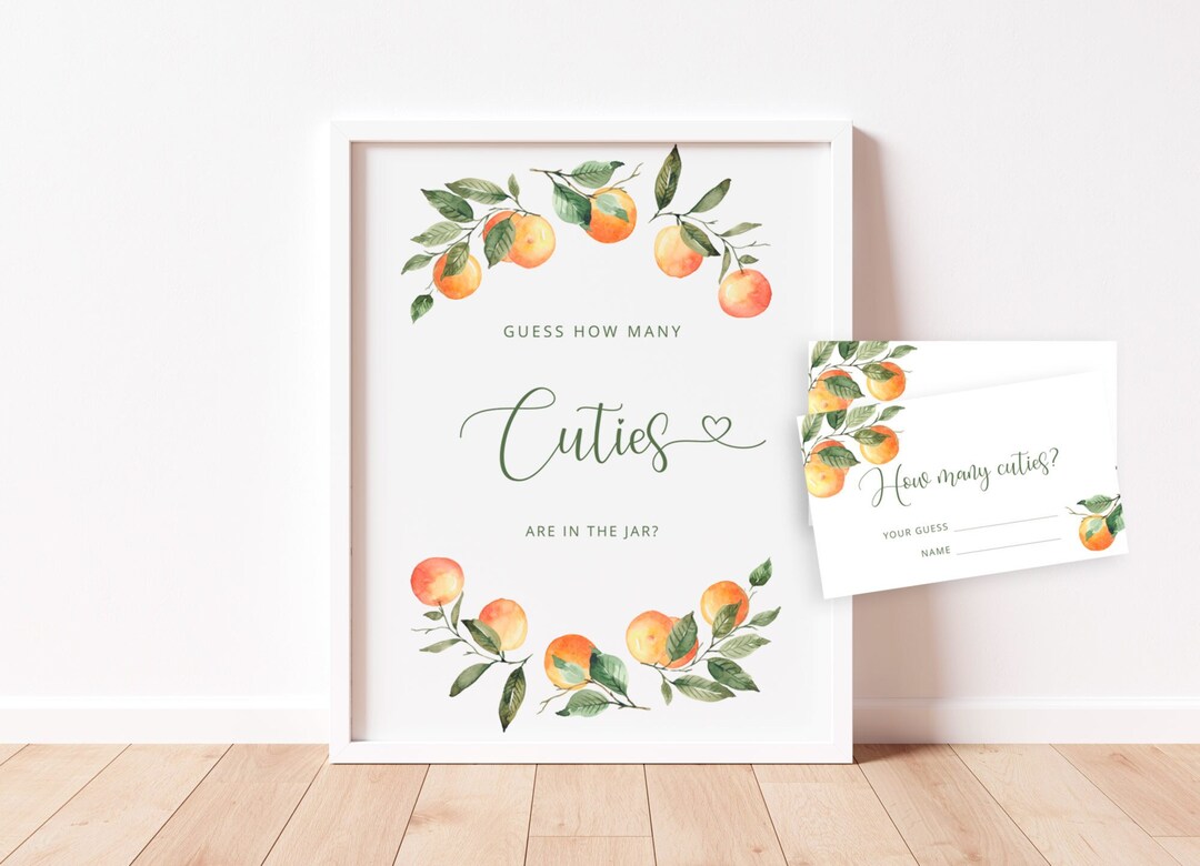 Guess How Many Cuties Are in the Jar. Orange Baby Shower Game. Citrus