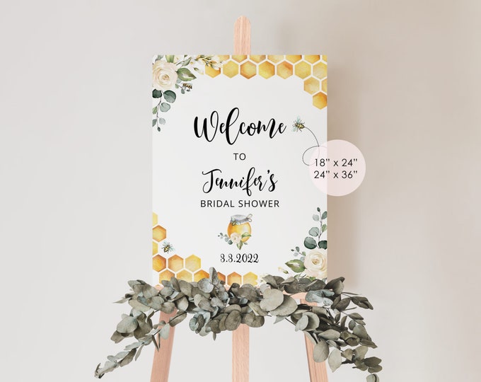 Bee bridal shower welcome sign. Honey bee editable welcome sign. Instant download. Corjl Printable #bee3